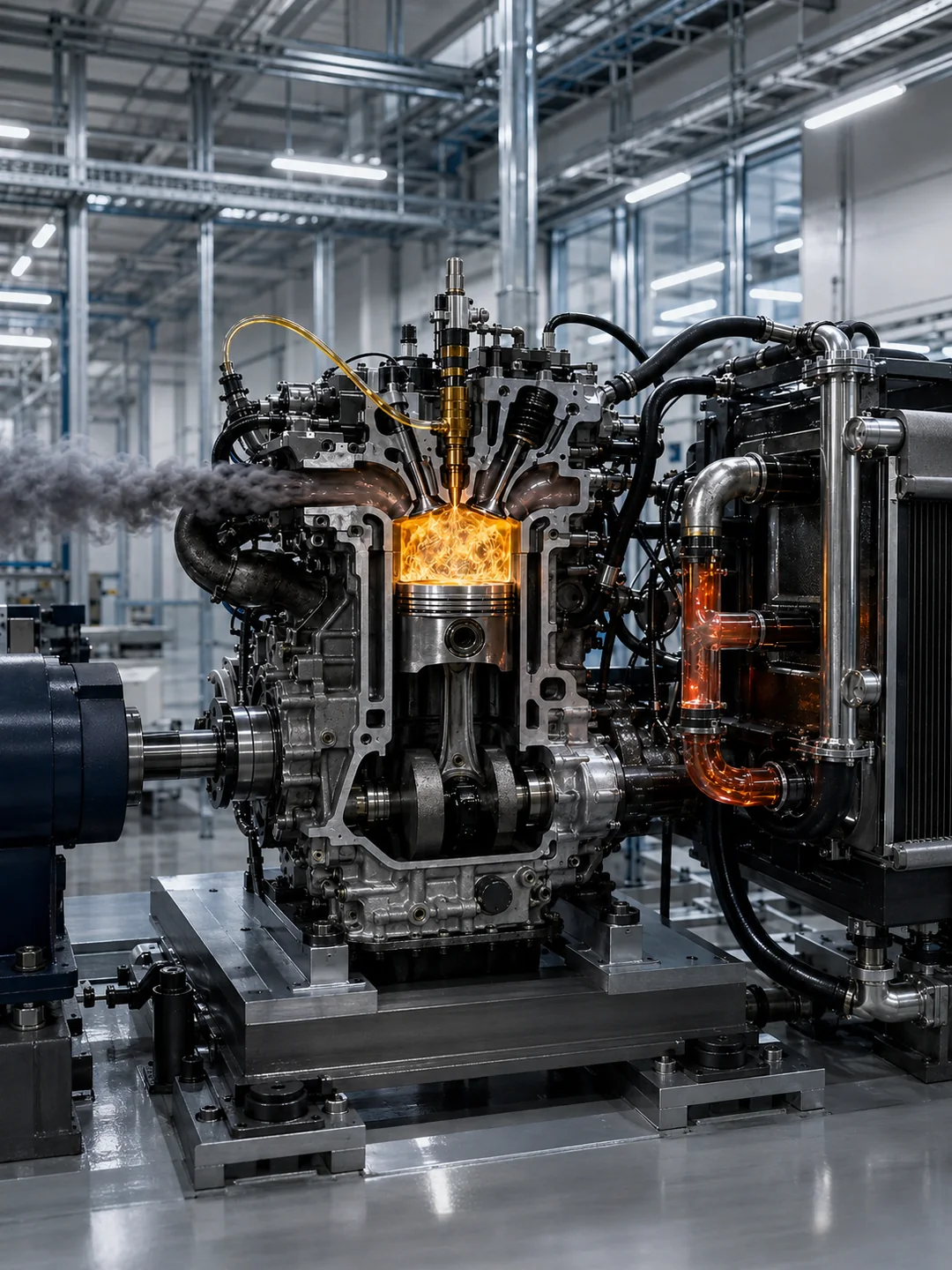 Banc moteur montrant l’énergie de combustion, le travail utile, la chaleur rejetée et les pertes à l’échappement