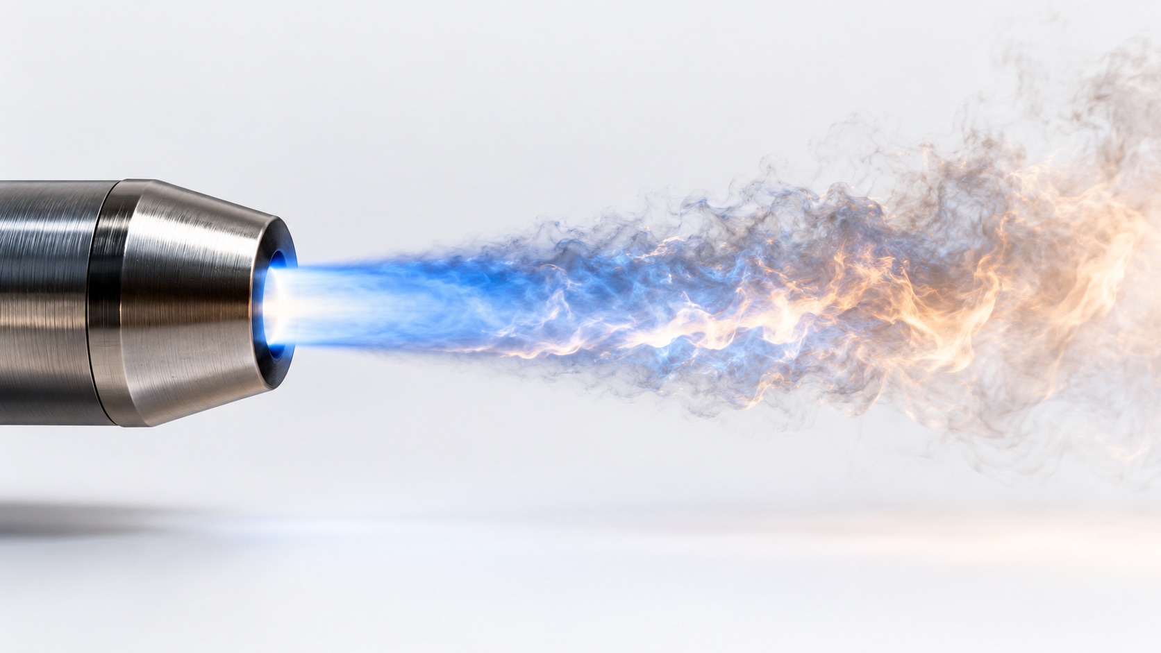 Illustration: eine blaue Flamme am Austritt einer Metalldüse